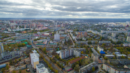 Typical city of Russia at sunset in center. Aerial viewの写真素材