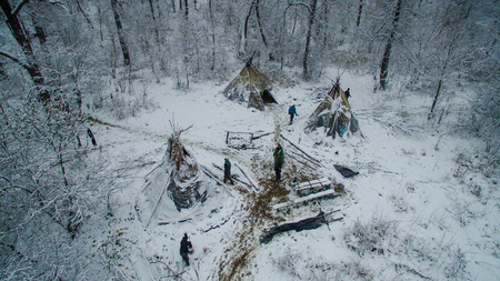 Life in the tipi at winter on Ural mountainの写真素材