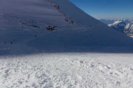 2014 Mount Elbrus, Russia: Camp at an altitude of 5,200 meters between the western and eastern peaks of Mount Elbrusの写真素材