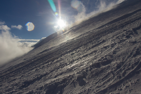 Snowy and deserted slopes of Mount Elbrusの写真素材