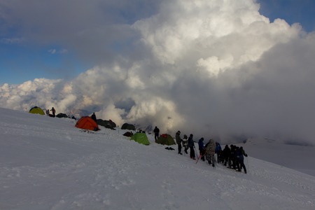 2014 07 Mount Elbrus, Russia: Climbing on mountain Elbrus on Pastukhov rocksの写真素材