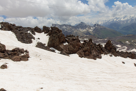 Snowy and deserted slopes of Mount Elbrusの写真素材