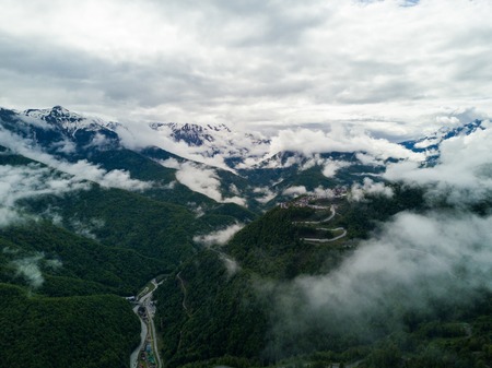 Aerial view above Ski Resortの写真素材