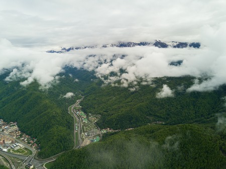 Aerial view above Ski Resortの写真素材