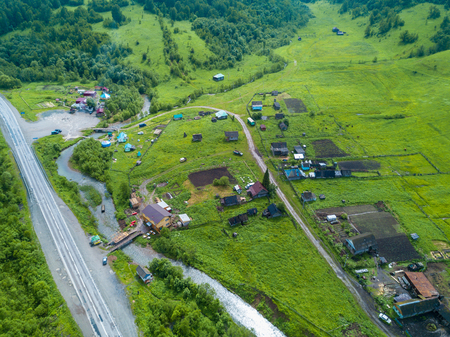 Aerial view of the Russian countryside in autumnの写真素材