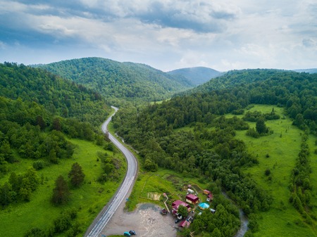 Aerial view of the Russian countryside in autumnの写真素材