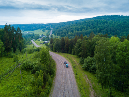 Aerial view of the Russian countryside in summerの写真素材