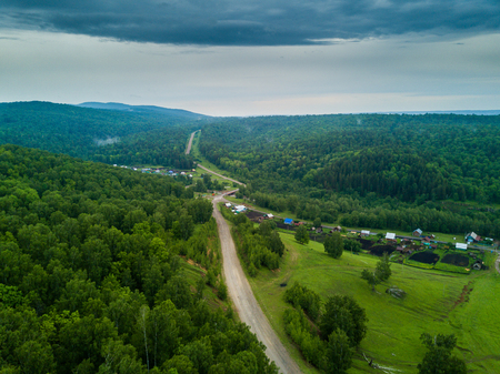 Aerial view of the Russian countryside in summerの写真素材