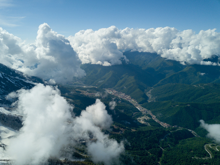 SOCHI, RUSSIA - May, 2017: Aerial view above Ski Resort Rosa Khutorの写真素材