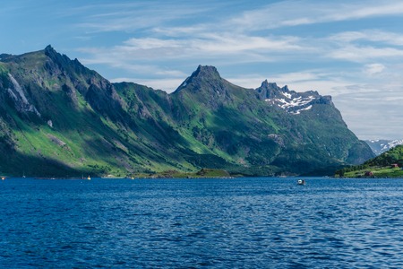 Sailing a yacht in Norwayの写真素材
