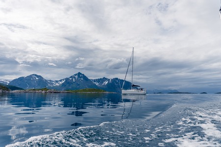 Sailing a yacht in Norwayの写真素材