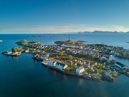 Henningsvaer village. Aerial view. Norway.の写真素材