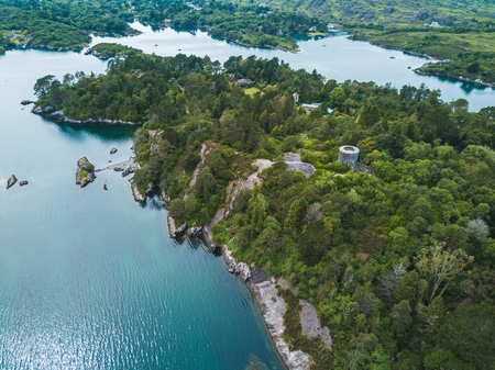 Aerial view from Glengarriff Bay to Garinish Island, County Cork,Ireland in summerの写真素材