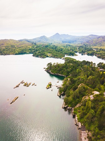 Aerial view from Glengarriff Bay to Garinish Island, County Cork,Ireland in summerの写真素材
