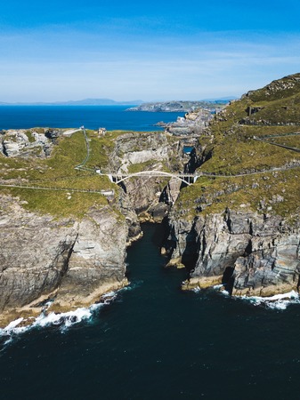 Aerial view of Bridge to Mizen Head lighthouse in southern Ireland