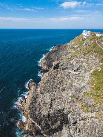 Aerial view of Bridge to Mizen Head lighthouse in southern Irelandの写真素材
