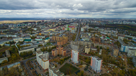 Typical city of Russia at sunset in center. Aerial viewの写真素材