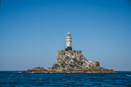 Fastnet lighthouse. A view from the boatの写真素材