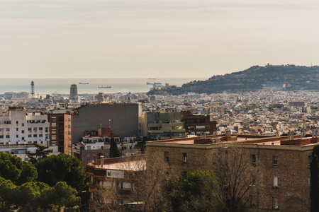 Barcelona panoramic view from mountainの写真素材