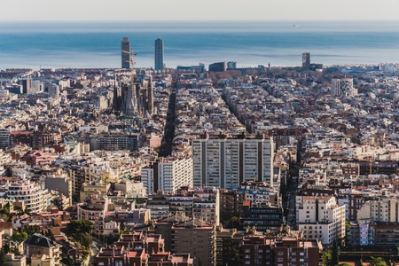 Barcelona panoramic view from mountainの写真素材