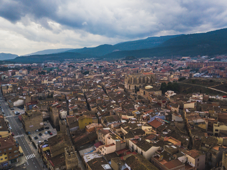 Aerial view of Medieval town Montblanc located near the Tarragonaの写真素材
