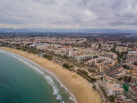 Aerial view of Salou beach in winterの写真素材