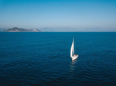 Aerial view of sailing in the open sea in Turkeyの写真素材