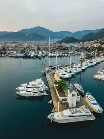 Marmaris / Turkey - 26.10.2019: Marina in Marmaris, aerial shootのeditorial素材
