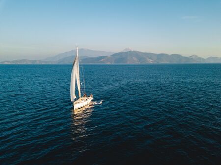 Aerial view of sailing in the open sea in Turkeyの写真素材