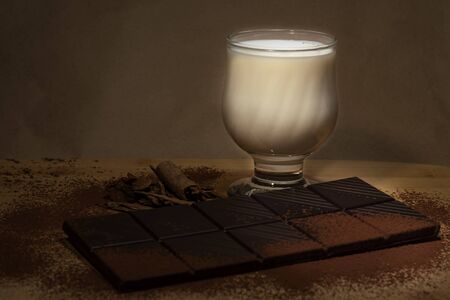 cocoa dark chocolate cinnamon milk in glass