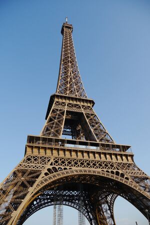 low angle view of the eiffel tower in parisの写真素材