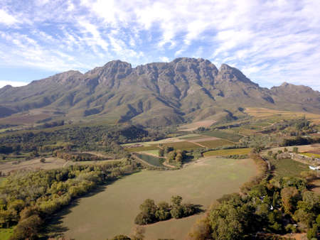 Aerial view of Stellenbosch mountains, Cape Town, South Africaの写真素材