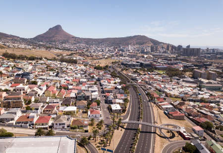 8 April 2020 - Cape Town, South Africa : Aerial view over Cape Town during Covid-19 lock down, with...