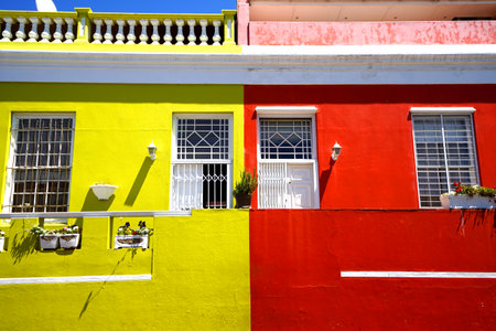 Bo-Kaap district, Cape Town, South Africa - 14 December 2021 : Distinctive bright houses in the bo-kaap district of Cape Town, South Africaのeditorial素材