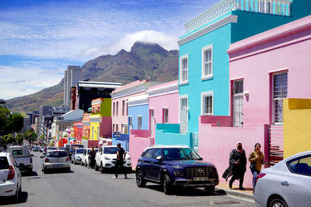 Bo-Kaap district, Cape Town, South Africa - 14 December 2021 : Distinctive bright houses in the bo-kaap district of Cape Town, South Africaのeditorial素材