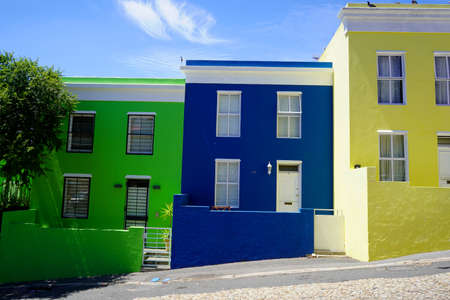 Bo-Kaap district, Cape Town, South Africa - 14 December 2021 : Distinctive bright houses in the bo-kaap district of Cape Town, South Africaのeditorial素材