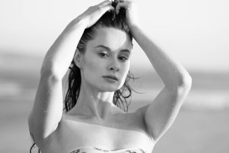 swim wear beach fashion woman vogue bwの写真素材