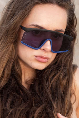 woman sunglass fashion accessories on beach modern model girlの写真素材