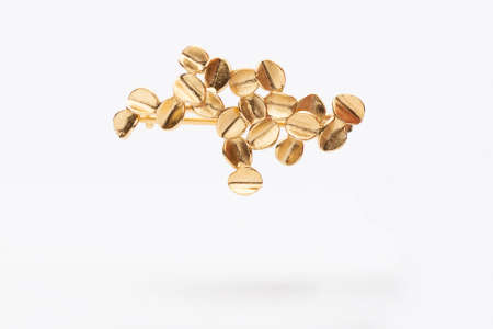 brooch gold jewelry necklace chain white background braceletの写真素材