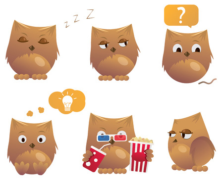 Set of funny cartoon owls. Cute birds. Vector illustrationのイラスト素材