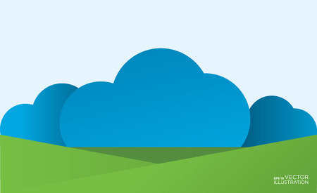 Banner with clouds and green fields. Vector illustrationのイラスト素材