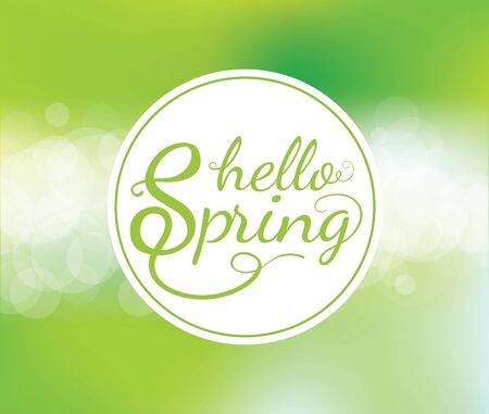 Hello spring calligraphy vector poster with bokeh. Design elementのイラスト素材