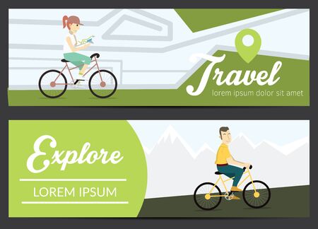 Set of banners with young people.のイラスト素材