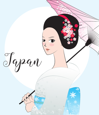 Beautiful japanese woman wear kimonoのイラスト素材