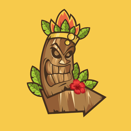 Tiki tribal mask. Tiki bar banner. Vector illustration. Hawaiian elementのイラスト素材