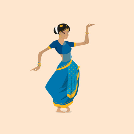 Pretty indian woman dancing wearing sari. Vectorのイラスト素材