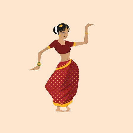 Pretty indian woman dancing wearing sari. Vectorのイラスト素材