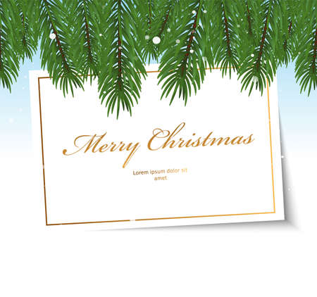 Christmas frame with tree branches and snow.のイラスト素材