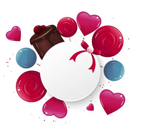Sweet banner with lollypops and cake. Vector illustrationのイラスト素材