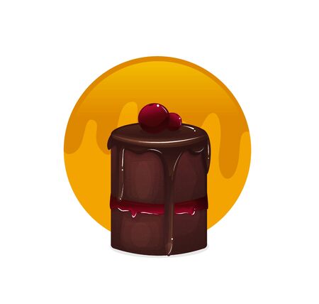 Cute cartoon cake with chocolate and cherry. vector illustrationのイラスト素材